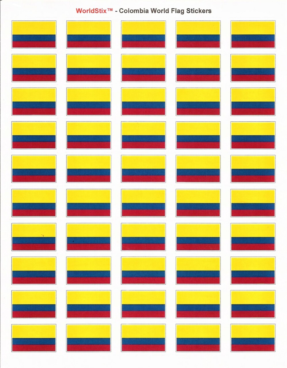 100 Colombia Flag Stickers, Two Sheets of 50, 1.5" x 1" Made in America Self Adhesive Country Flag Scrapbook Stickers, Two Sheets of 50, 100 Sticker Decal Flags